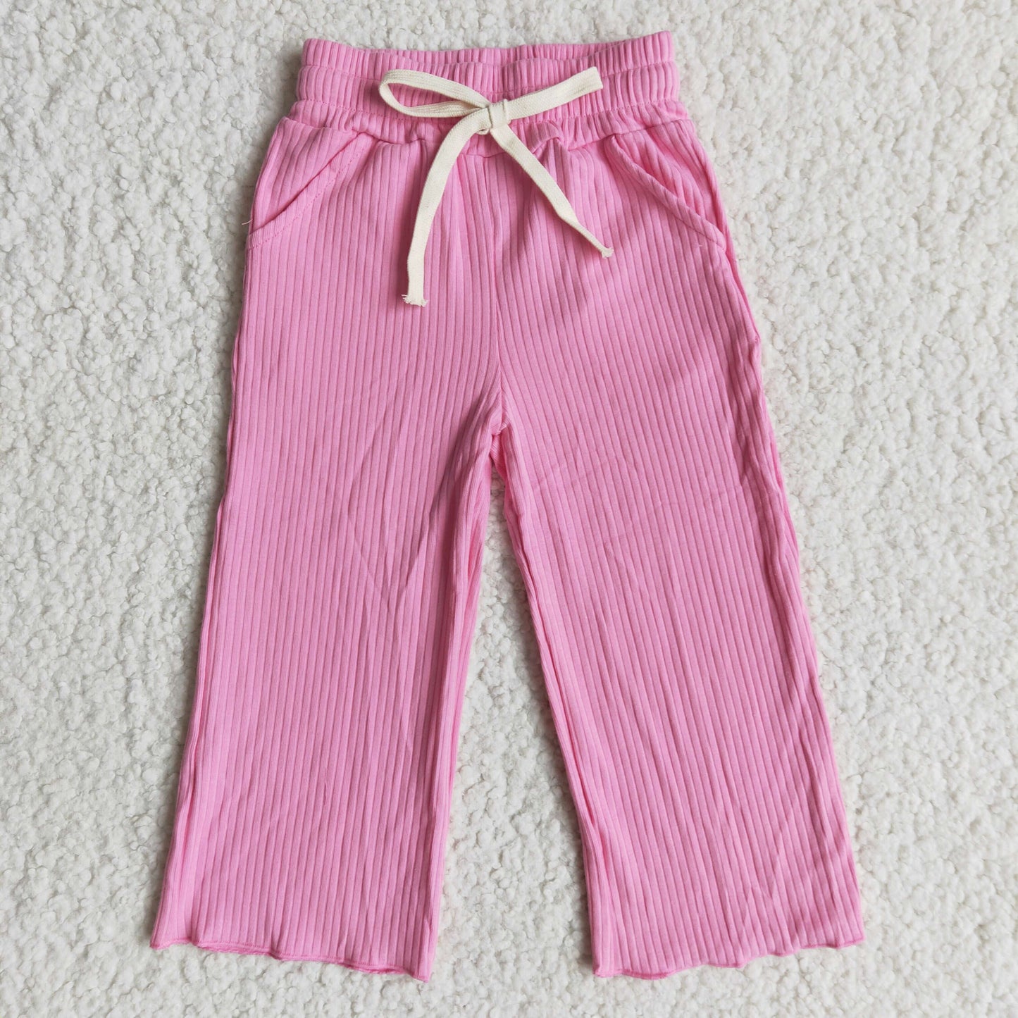 High Quality Kids Solid Color Double Ruffles Jeans Fashion Girl Button Design Flare Pants With Elastic Band