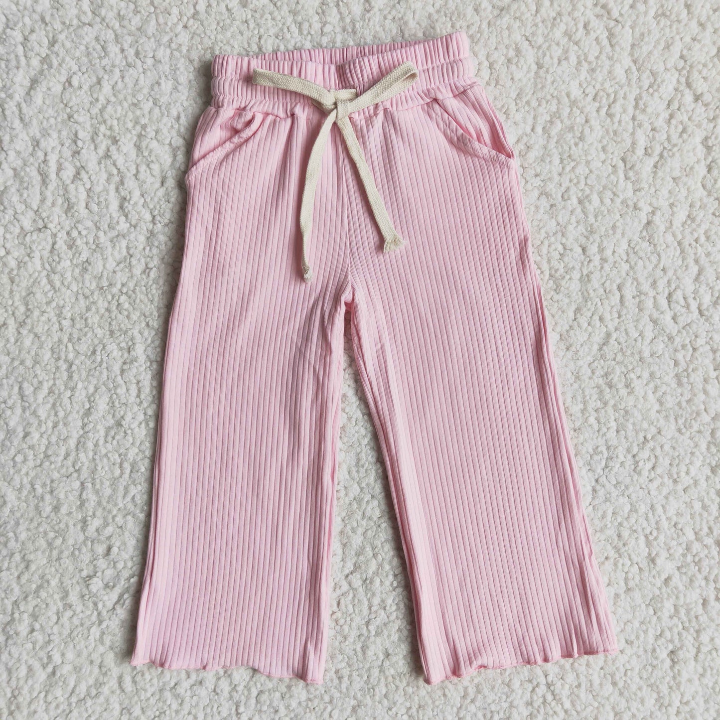 High Quality Kids Solid Color Double Ruffles Jeans Fashion Girl Button Design Flare Pants With Elastic Band