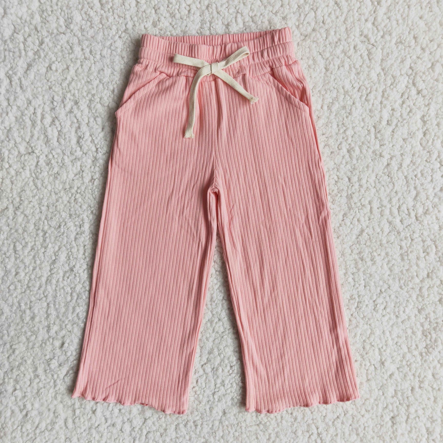 High Quality Kids Solid Color Double Ruffles Jeans Fashion Girl Button Design Flare Pants With Elastic Band