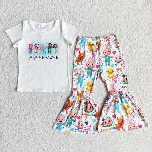 girl fashion short sleeve outfit cartoon print clothes