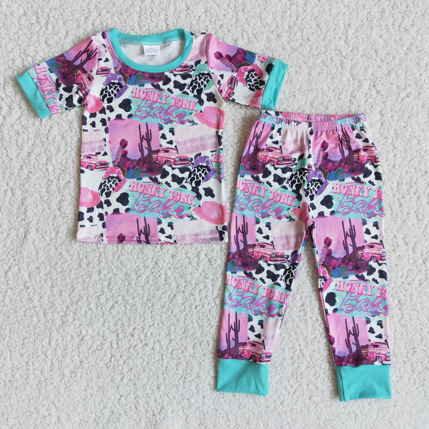 boy short sleeve outfit with milk cow print