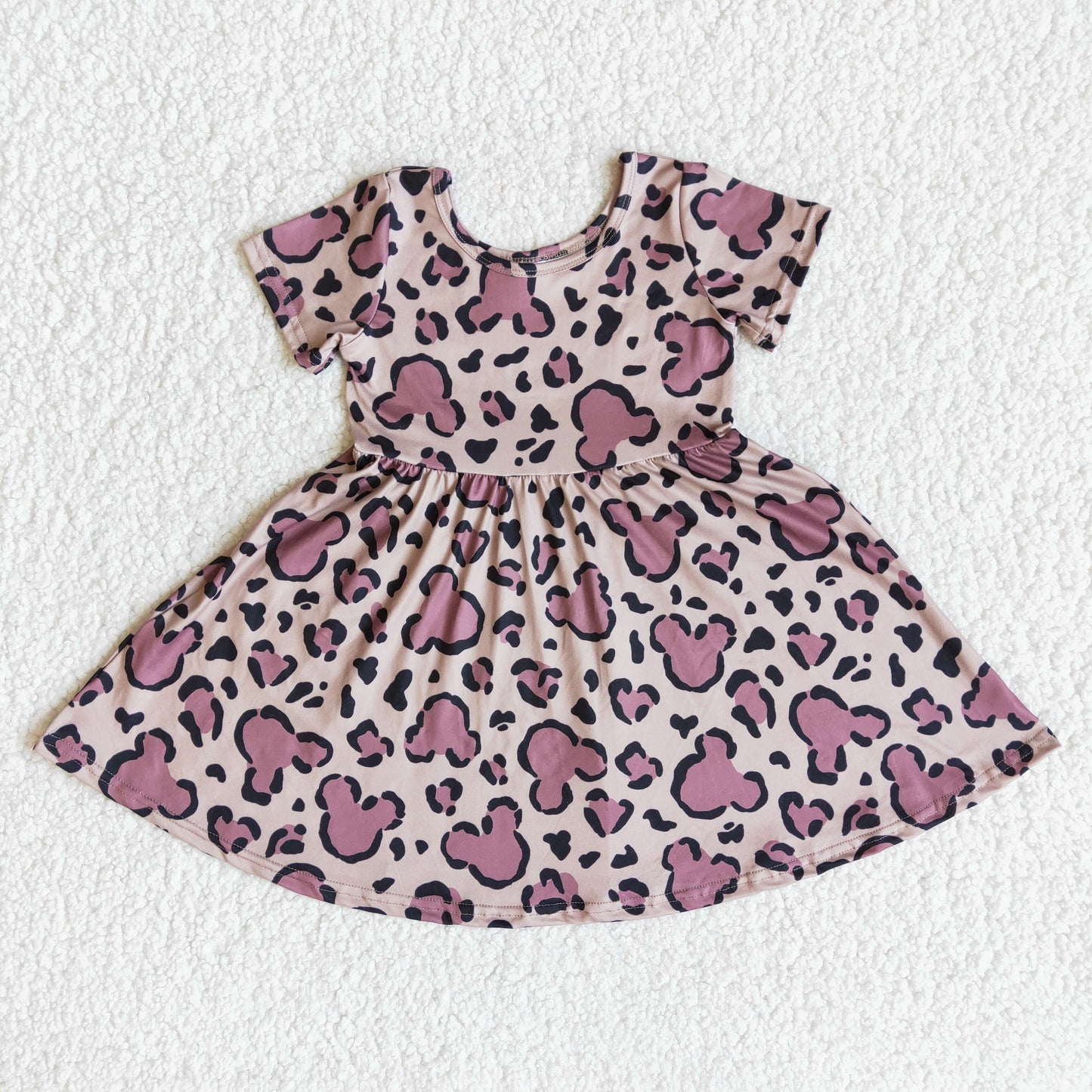 baby girls short sleeve twirl dress with leopard kid summer frocks