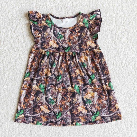 summer girl flutter sleeve dress with Leaves