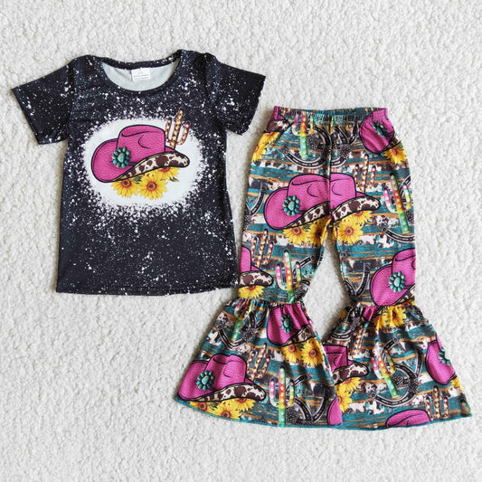 girl tie-dye short sleeve top and bell pants kid clothes