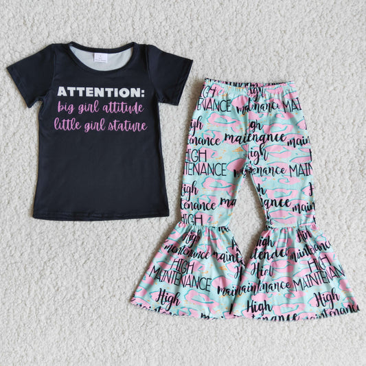 kids white top and letter design bell pants outfit