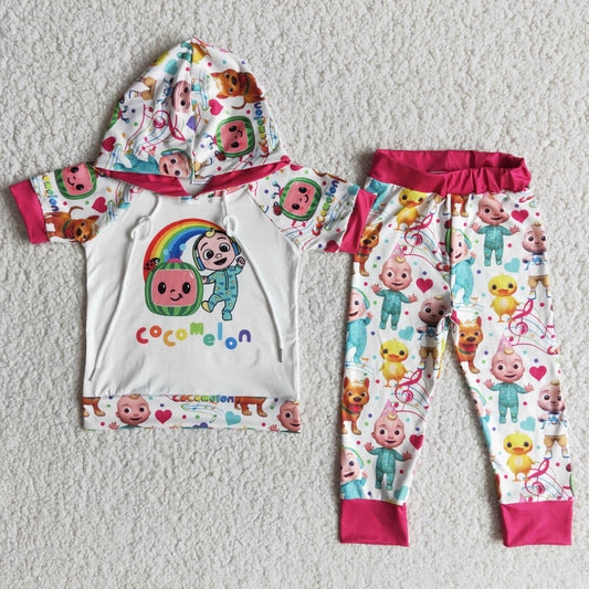 boy short sleeve hoodie and rainbow pants outift