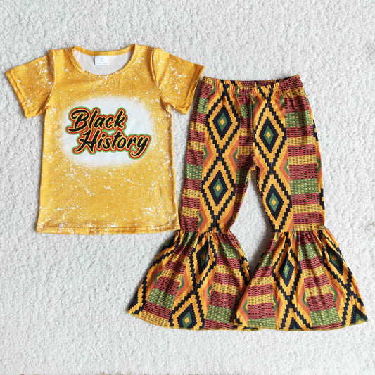 yellow girl top match flare pants suit kids black history outfit with short sleeve