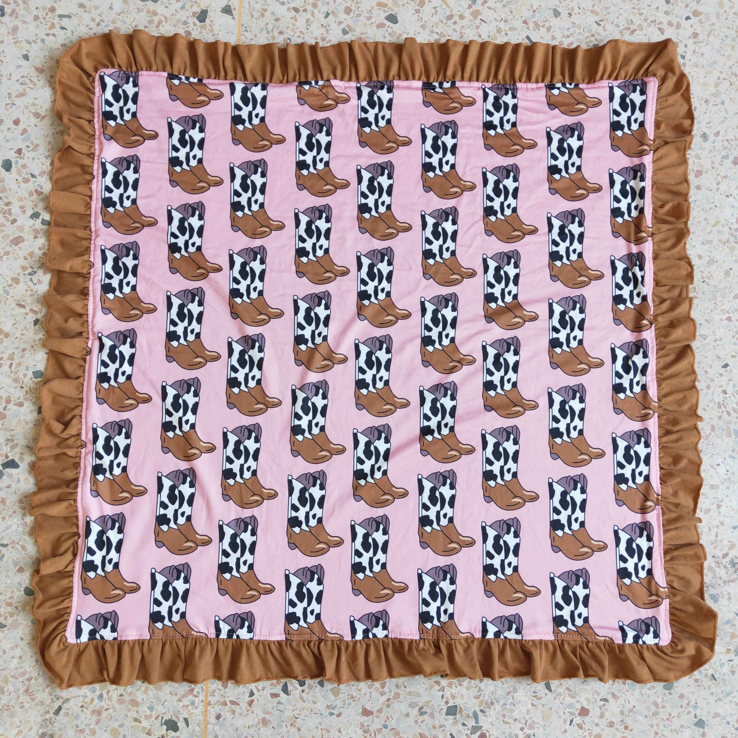 infants brown ruffle side blanket