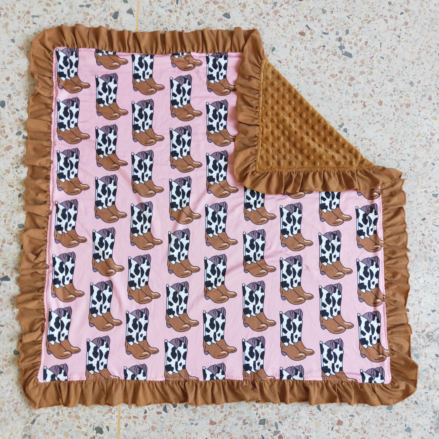 infants brown ruffle side blanket