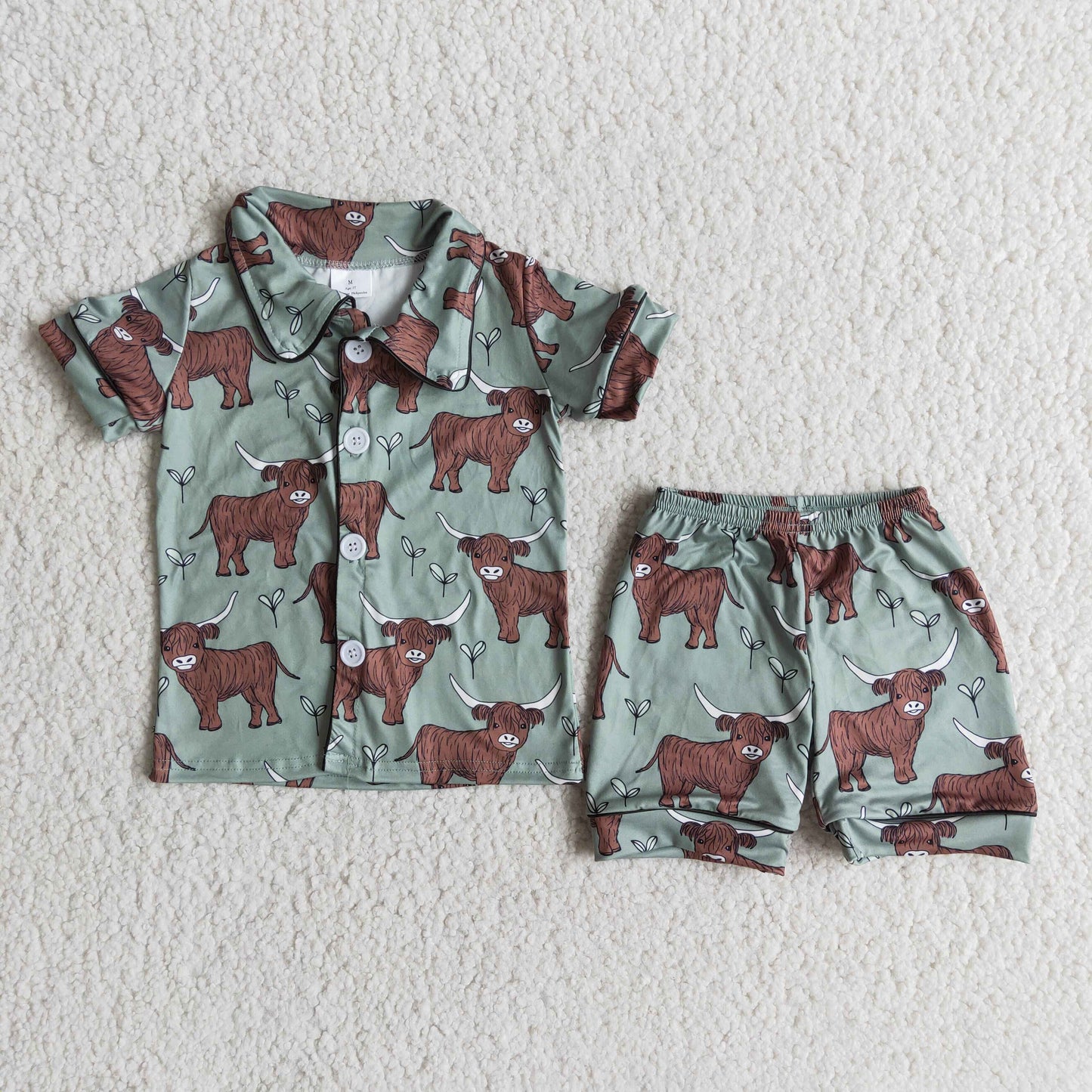 boy cow print pajamas with short sleeve