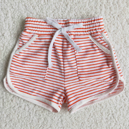 girl stripes elastic waist shorts with 100% cotton