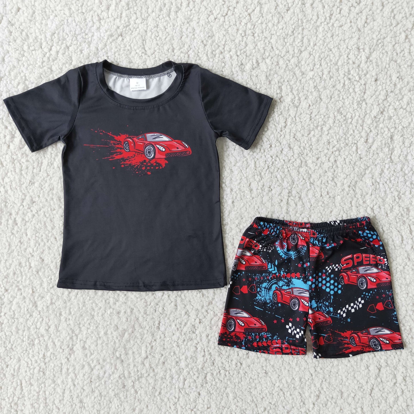 boy black short sleeve outfit for summer