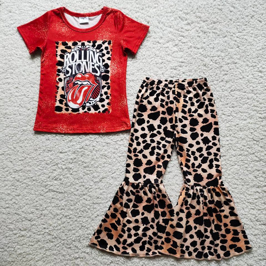 baby girls red short sleeve top match leopard bell pants outfit