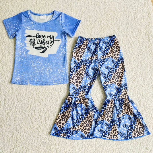 baby girl blue outfit with leopard print