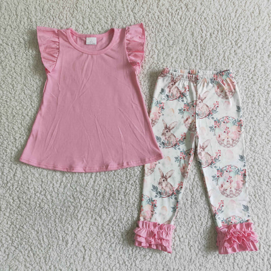 girl pink tunic match icing ruffle pants suit kid easter outfit