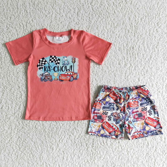 summer girl short sleeve top and shorts set kids bus print outfit