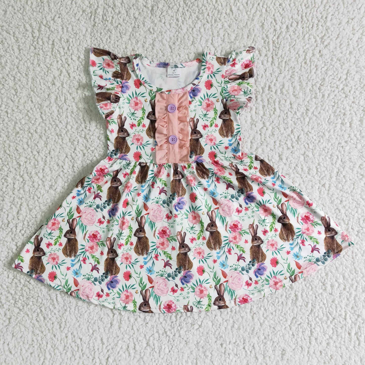 fashion girl new style twirl dress with bunny and flowers pattern for easter