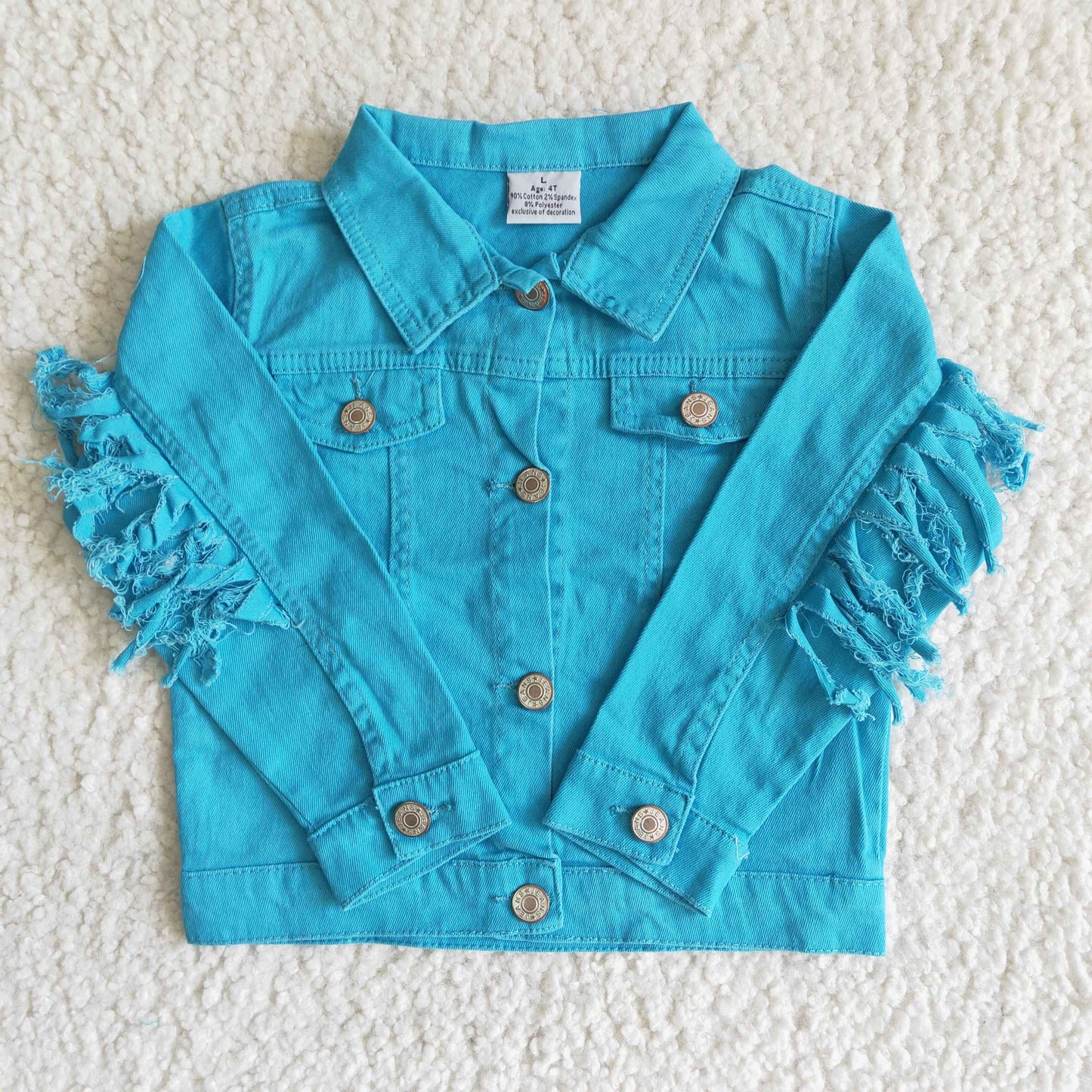 new arrival kids fashion denim jacket with buttons girl high quality tassel coat