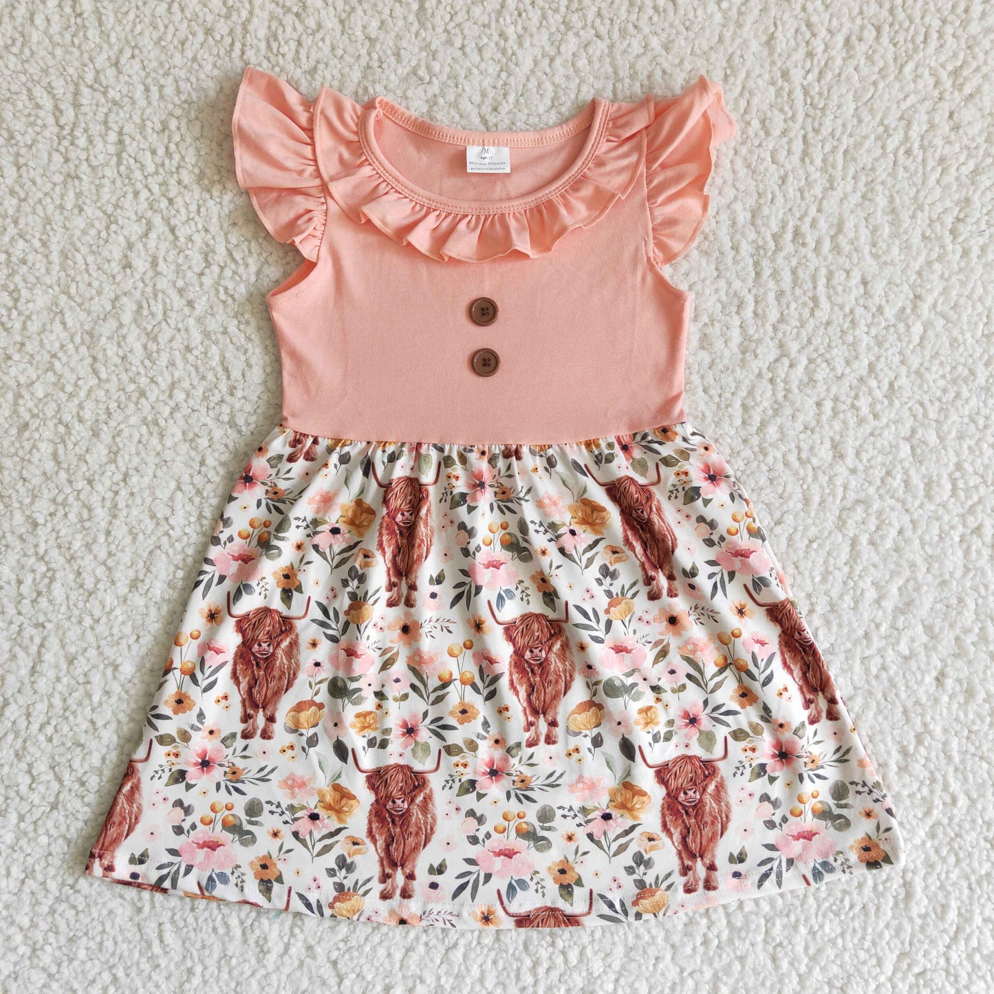 new arrival kids flutter sleeve frocks girl summer fashion flowers and cow print dress