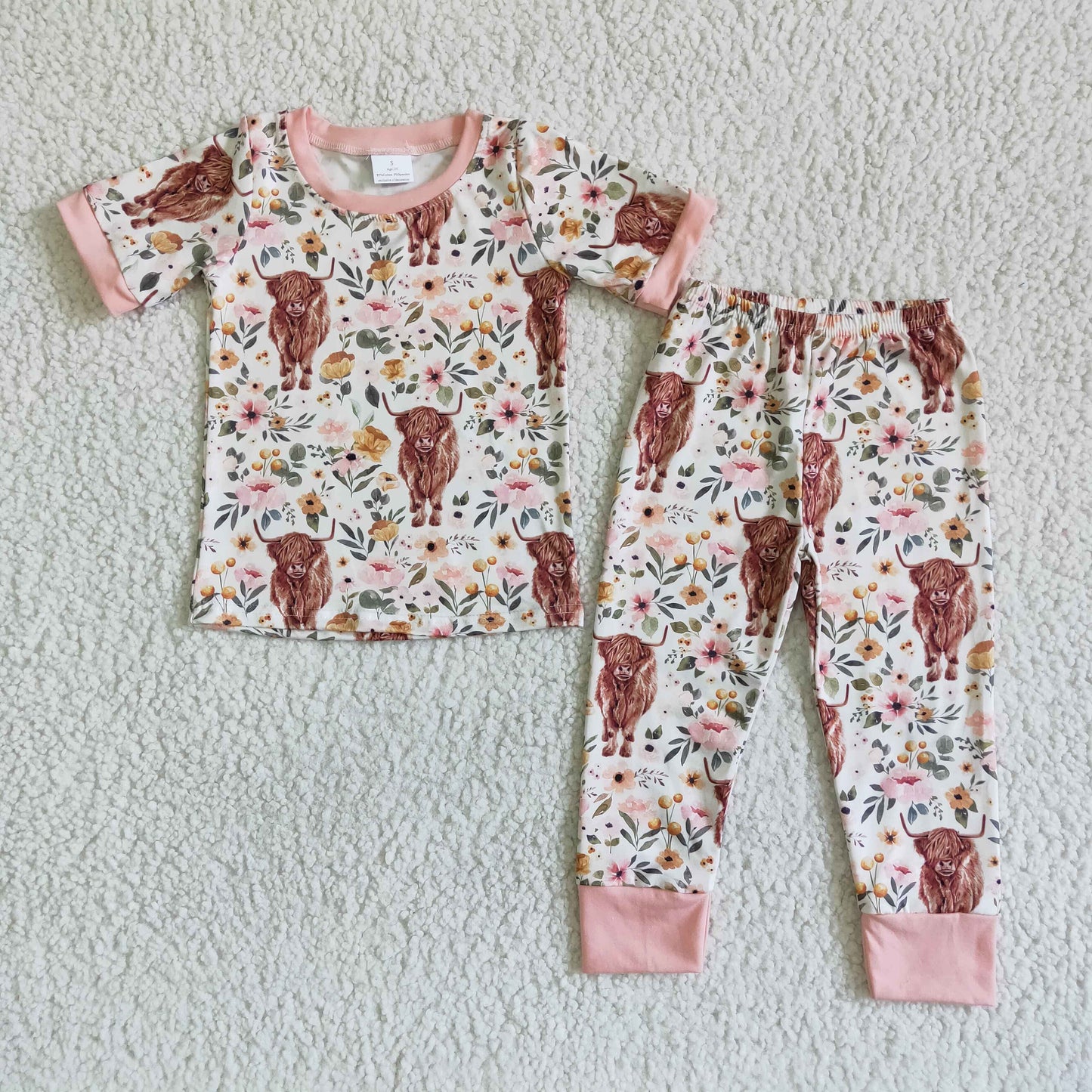 boy short sleeve top match straight pants 2pieces set kids flowers and cow print outfit