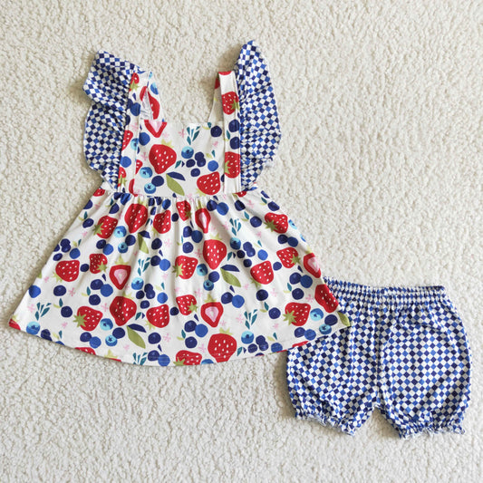 infants baby cute strawberry print outfit girl fruit pattern top and shorts 2pieces set