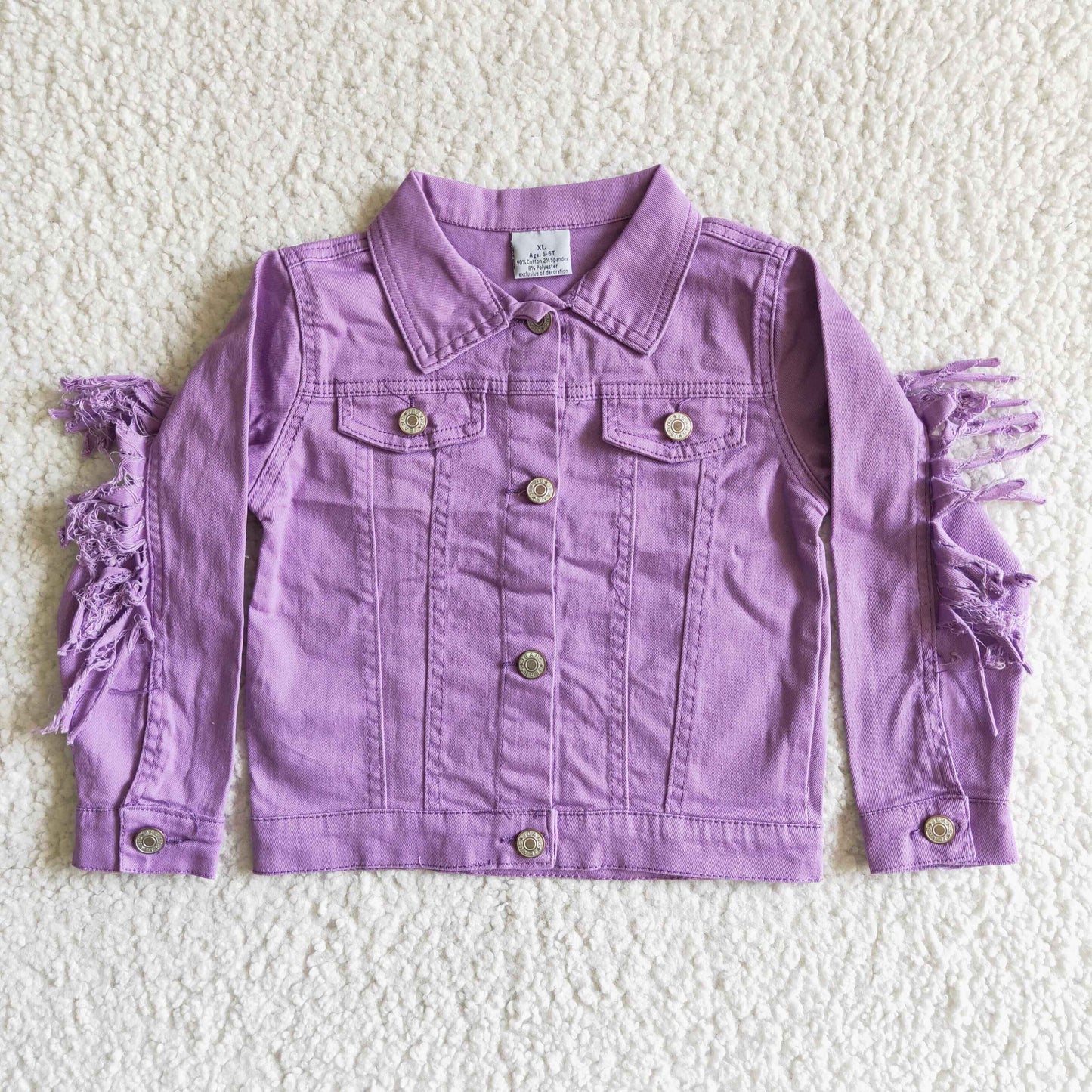 6 A32-19 ready to ship kids denim coat girl fashion purple tassel jacket with long sleeve