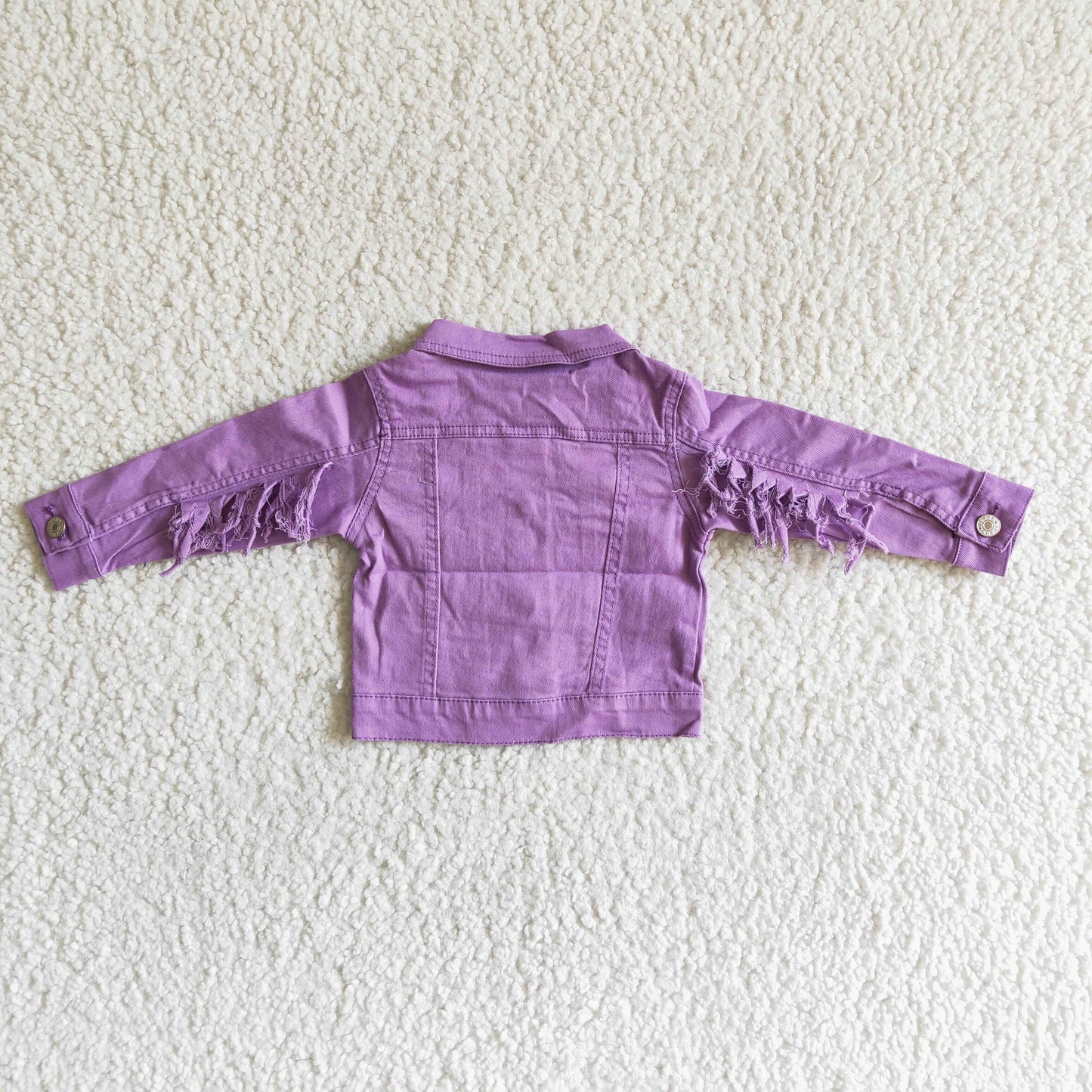 6 A32-19 ready to ship kids denim coat girl fashion purple tassel jacket with long sleeve