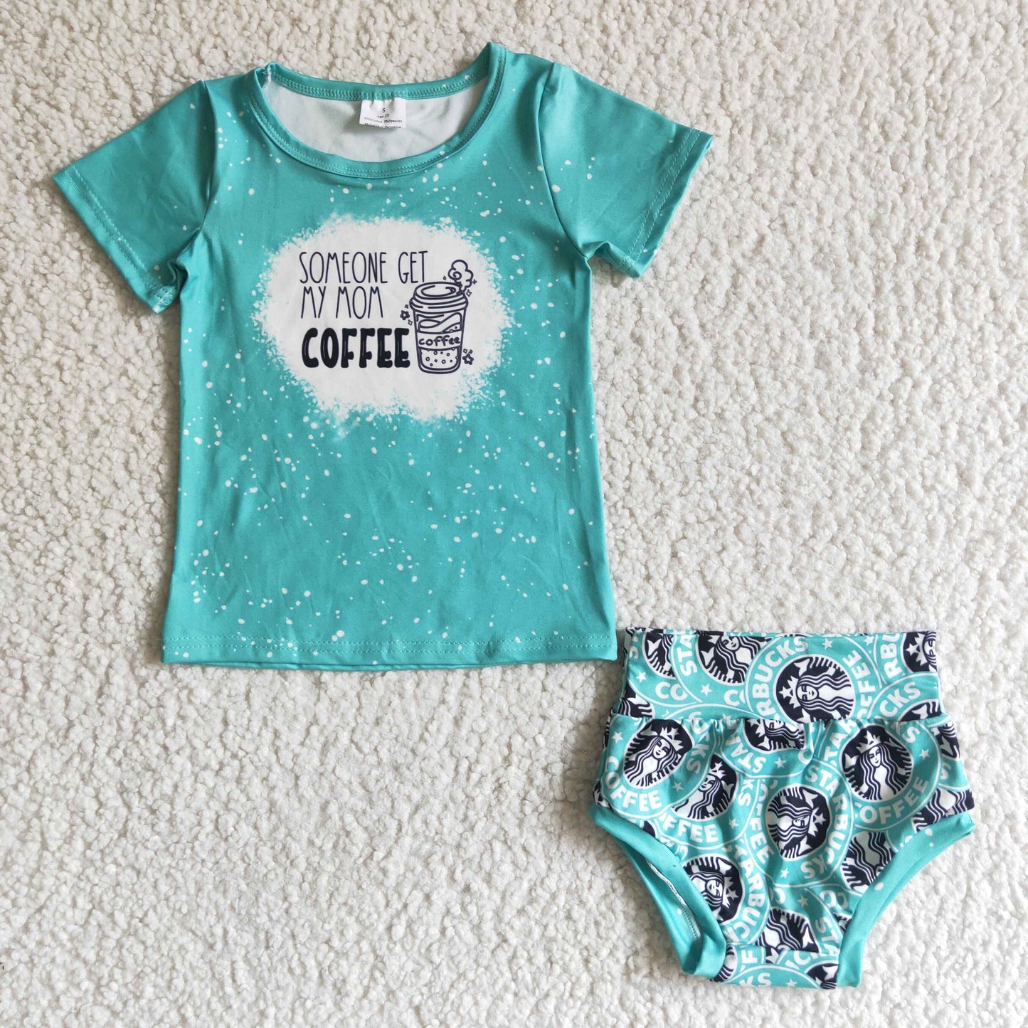 baby girls green top and bummies set summer outfit with short sleeve