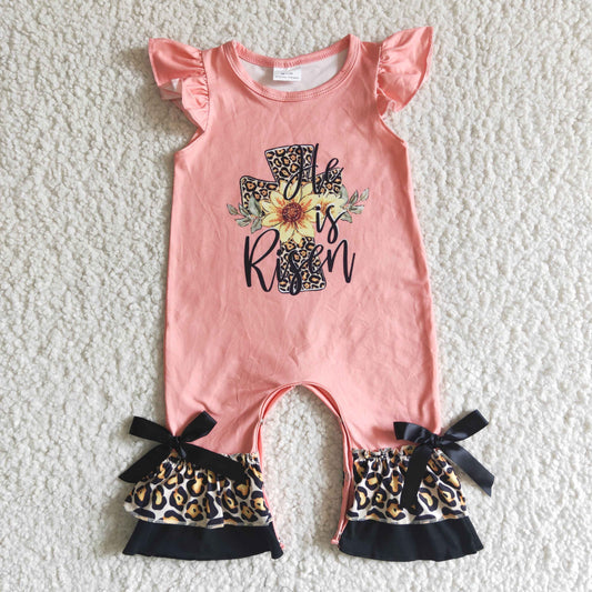 easter day leopard cross romper with sunflowers print