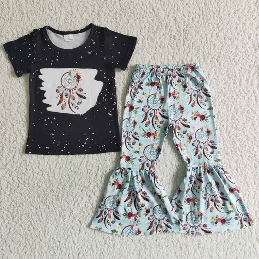 GSPO0035 ready to ship blothes girl flowers pattern short sleeve outfit