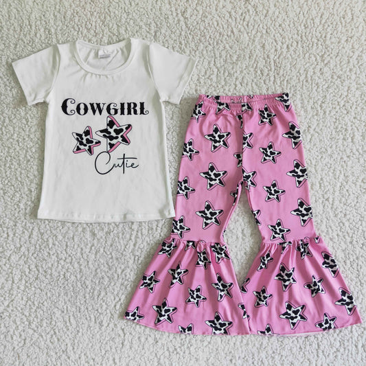 ready to ship girl farm style short sleeve outfit with letter design