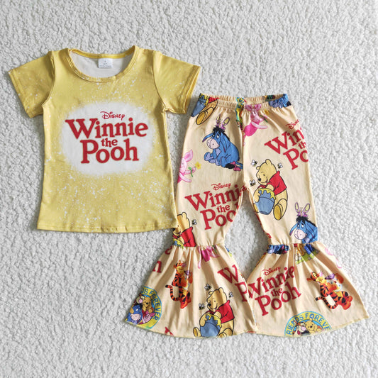 new arrival girl yellow outfit kids red letter design top elastic waist pants 2pieces set
