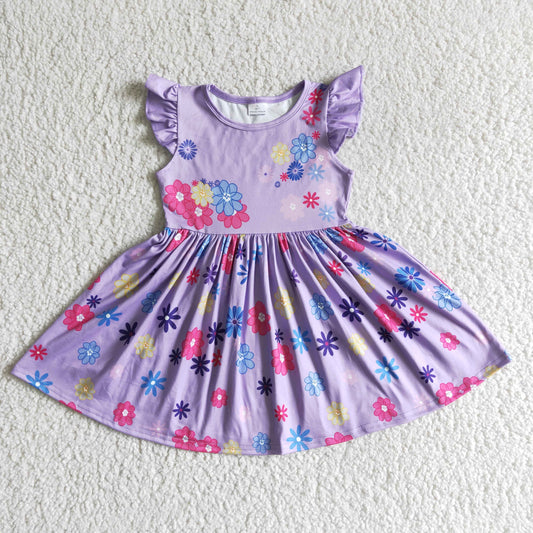 baby girls short sleeve flowers pattern twirl dress