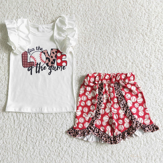 girl white top and ball pattern shorts set babys love letter and leopard print outfit for summer