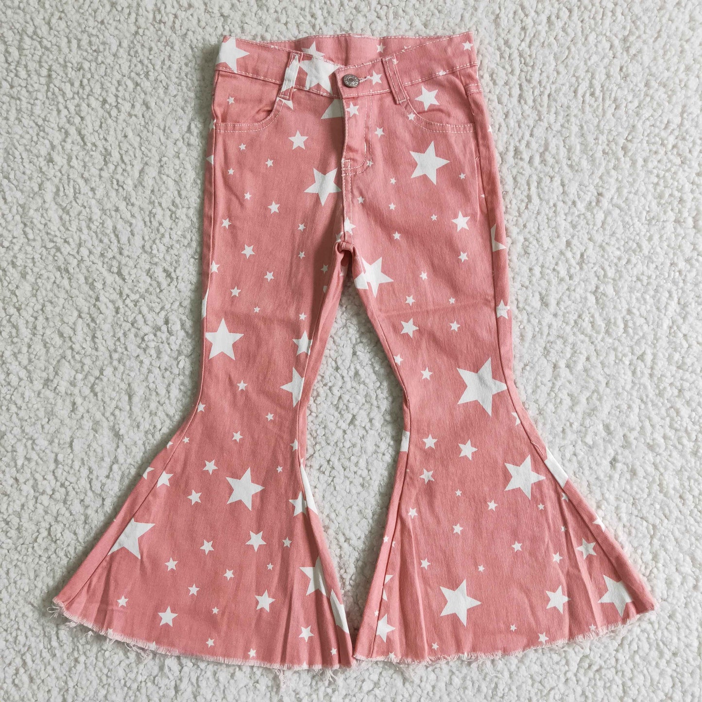 girl high quality jeans kids star pattern denim pants with button