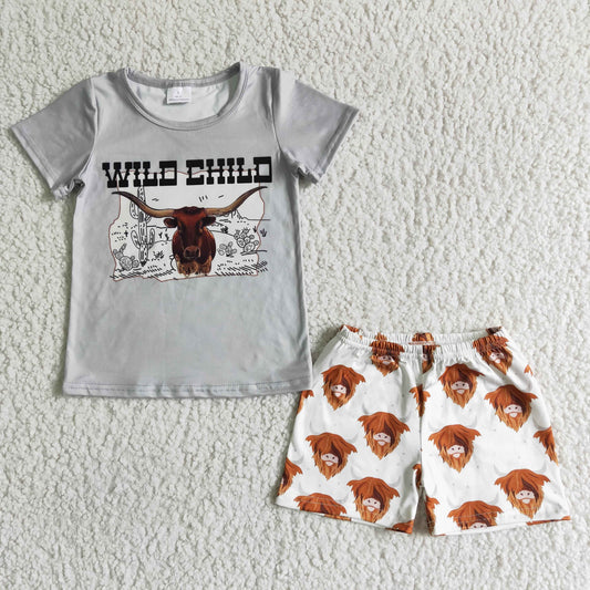 summer boy short sleeve top and shorts set children cow print outfit