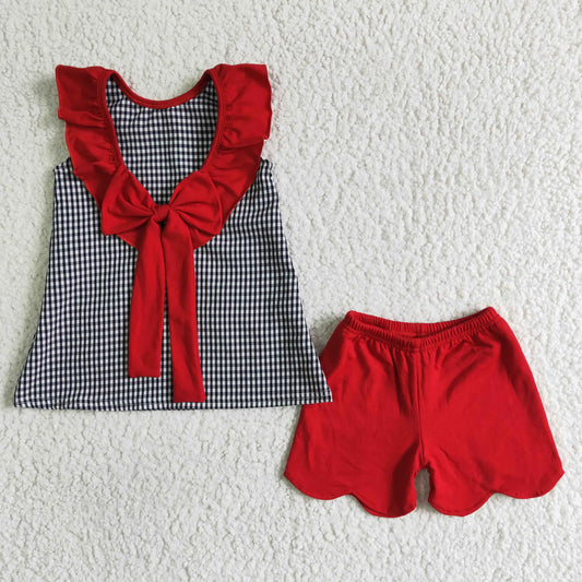 girl high quality embroidery craft outfit kids sleeveless tank and solid color shorts set