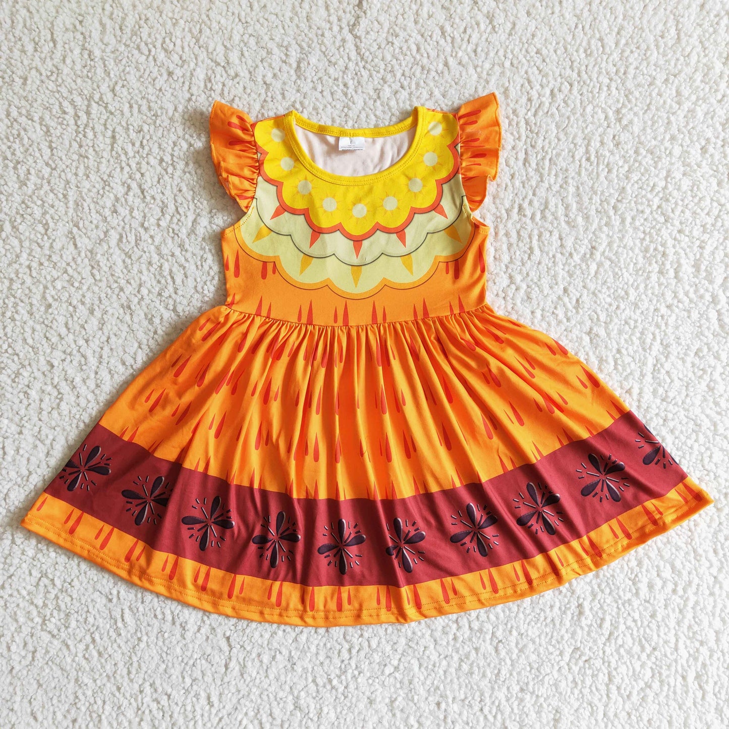 girl short sleeve orange color twirl dress babys summer fashion frock