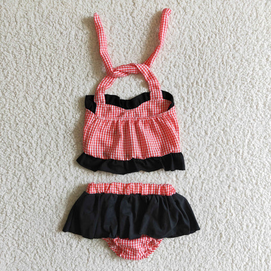 baby girls summer fashion swimming suit infants plaids sleeveless outfit