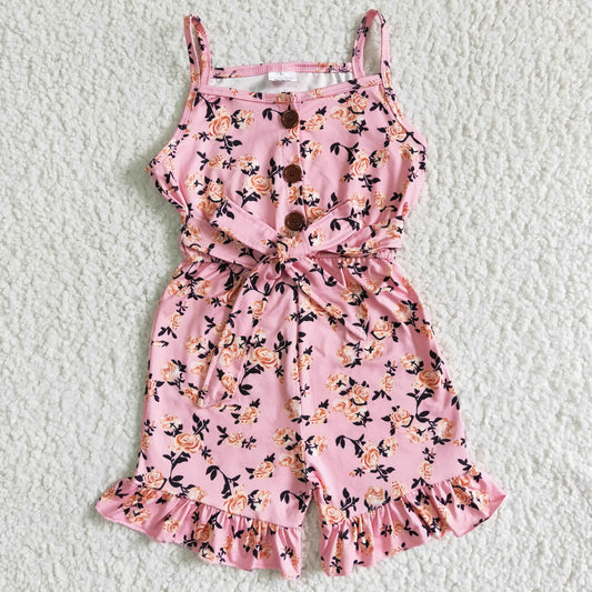 girl summer fashion suspender jumpsuit with flowers pattern