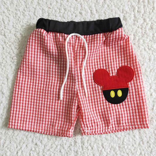 boy red white plaids seersucker shorts with elastic waist