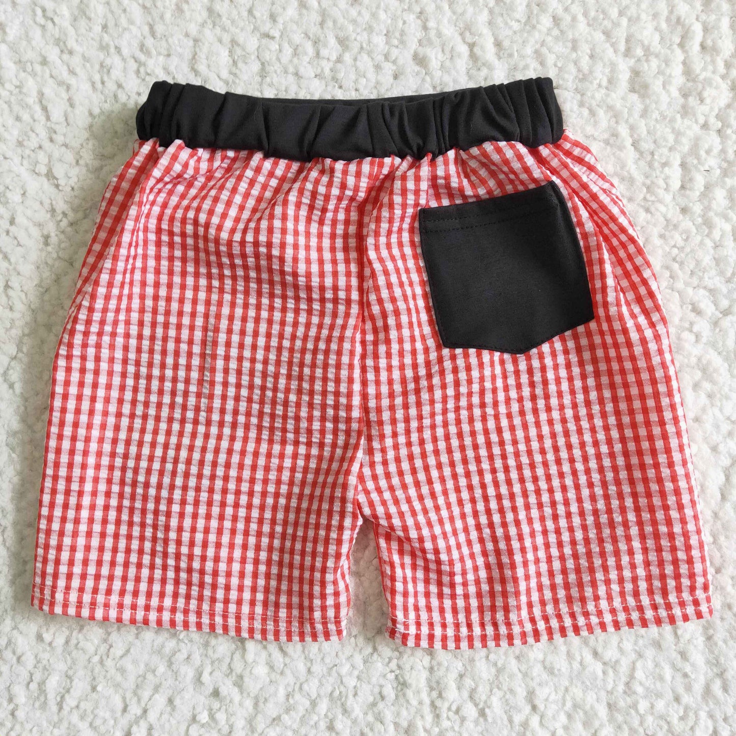 boy red white plaids seersucker shorts with elastic waist