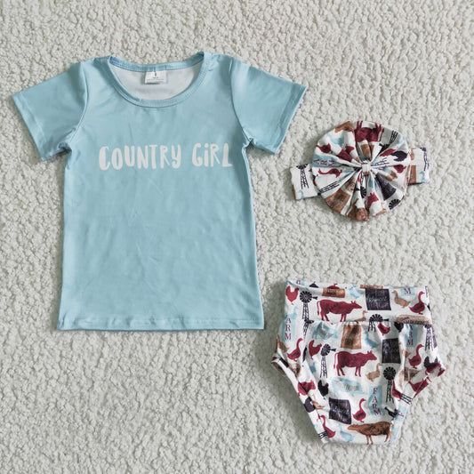 infants baby fashion farm style outfit with short sleeve top and bummies