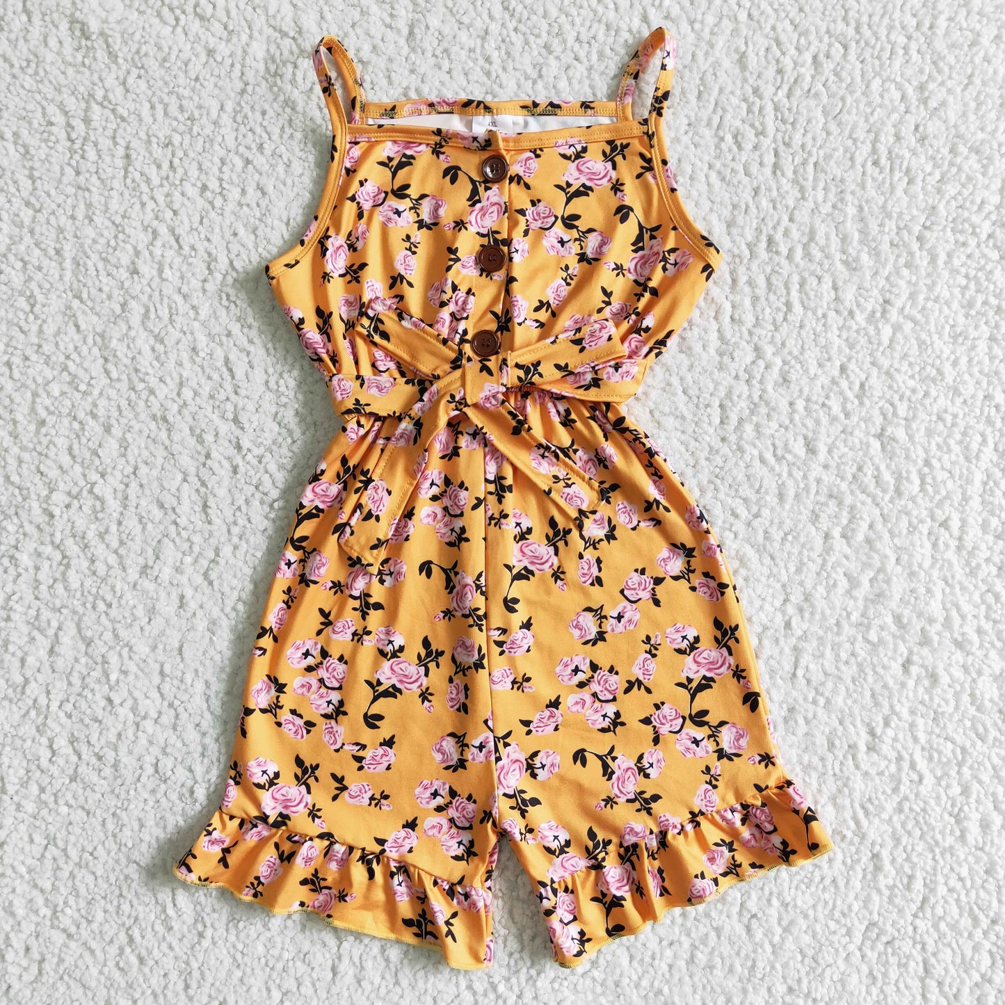 summer girl sleeveless  flowers pattern jumpsuit with belt