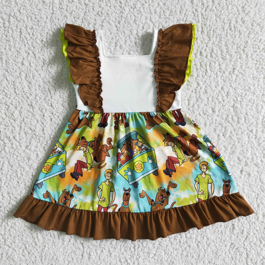 baby girls double flutter sleeves twirl dress infants fashion brown ruffle side frock