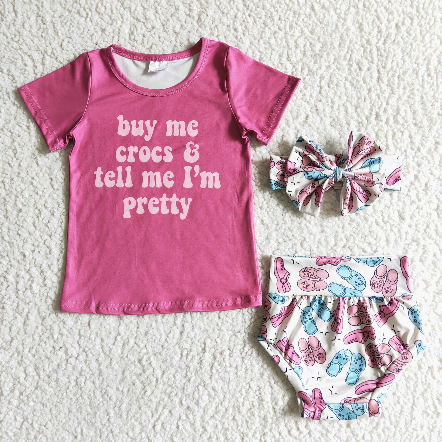 baby girl short sleeve letter design top match bummies set