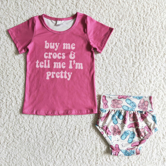 baby girl short sleeve letter design top match bummies set