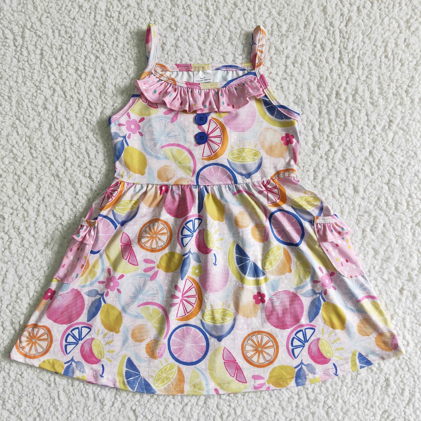 girl new arrival slip dress fashion kids lemon print twirl frock with pockets