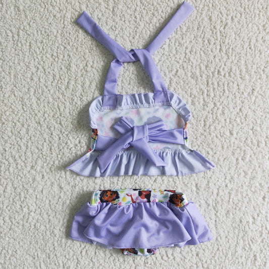 baby girls purple suspender swimsuit kids summer fashion swimming outfit