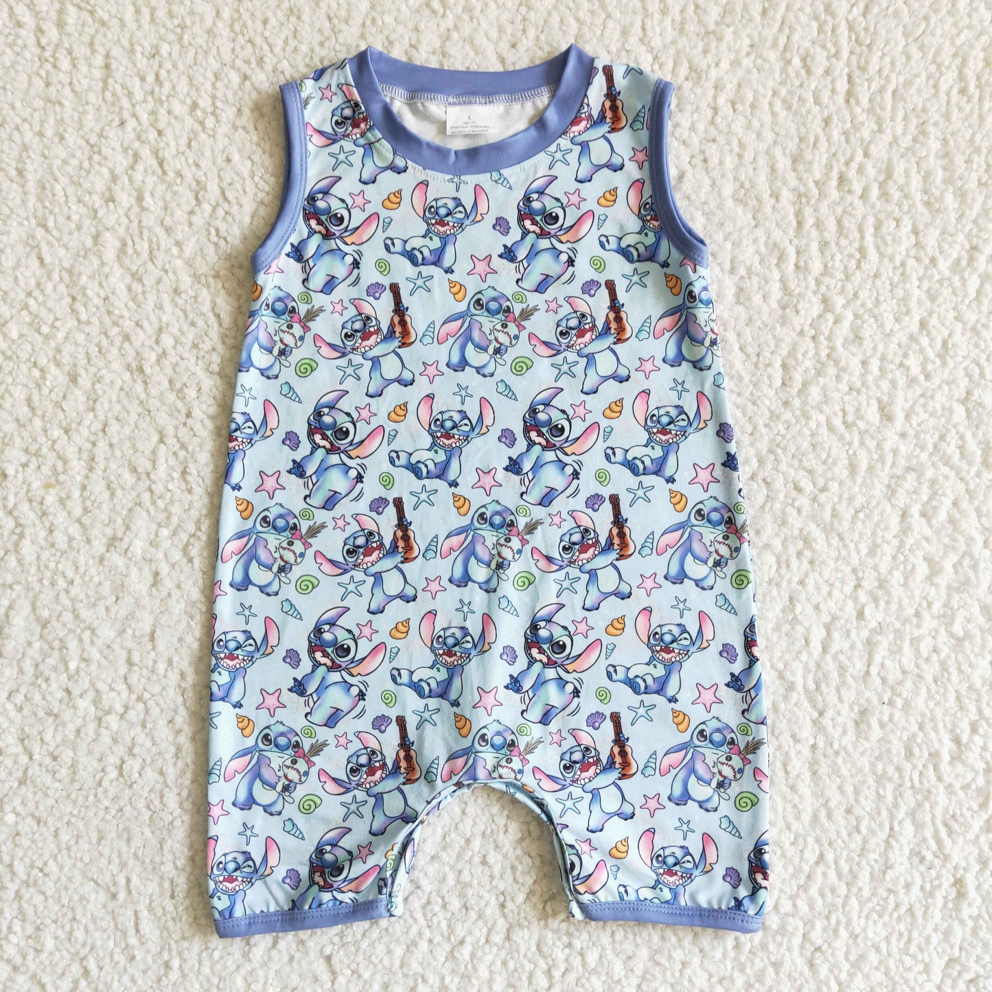 boy cute pattern sleeveless romper summer fashion button jumpsuit